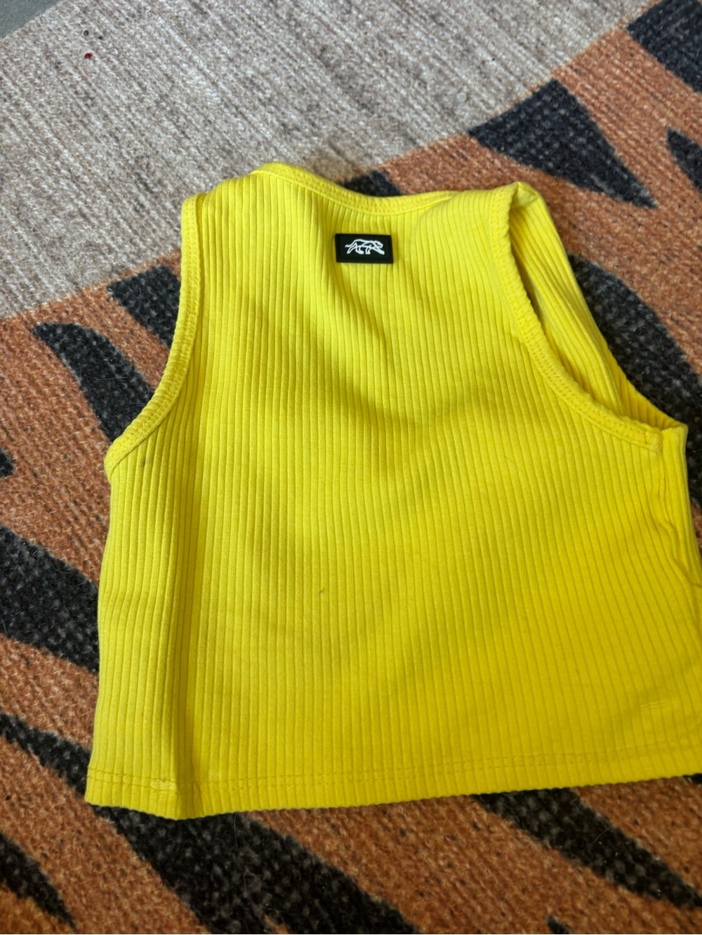 Bright Yellow Ribbed Crop Tank Top - Picture 2 of 4